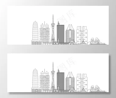 郑州地标线稿玉米楼双子塔二七塔图片