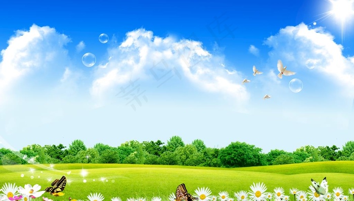 蓝天白云草地图片