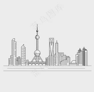 手绘线条城市上海建筑图片