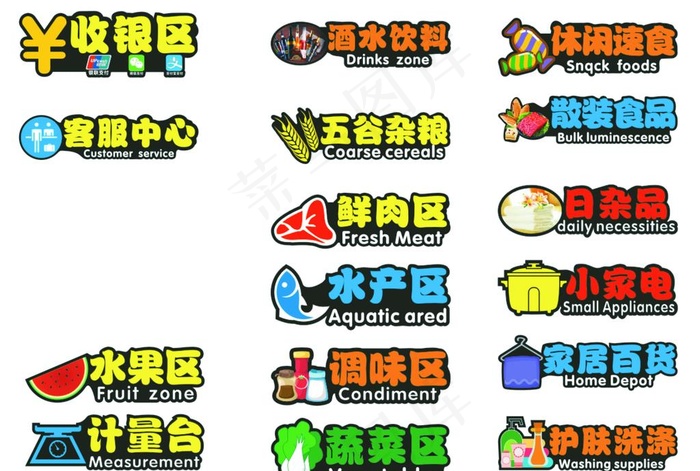 超市分区牌图片cdr矢量模版下载