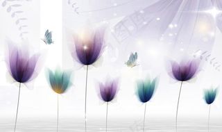 梦幻抽象郁金香水仙电视背景墙图片