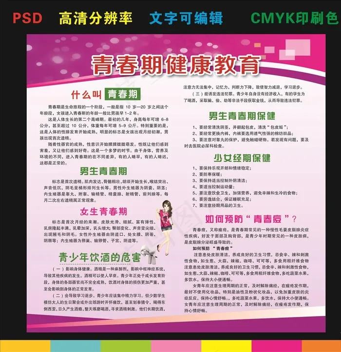 青春期健康教育图片psd模版下载