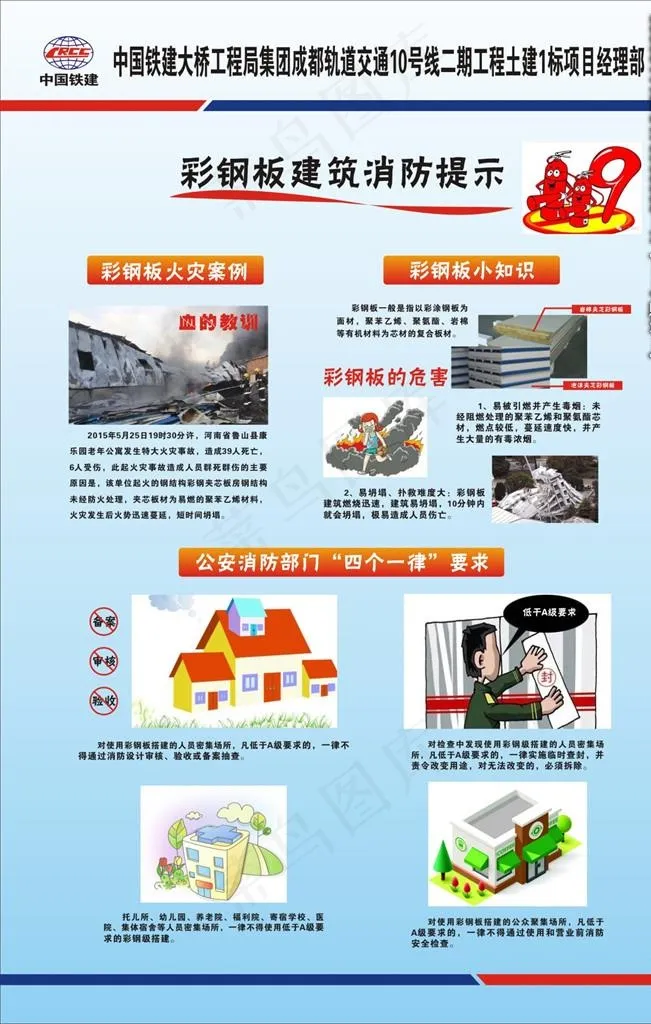 彩钢板建筑消防提示图片