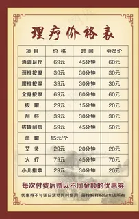 足疗价格表图片