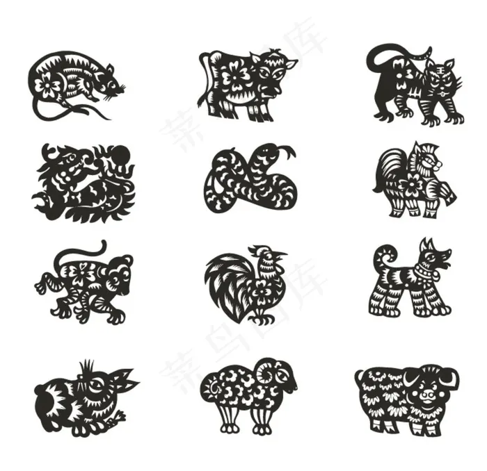 矢量十二生肖剪影图片ai矢量模版下载