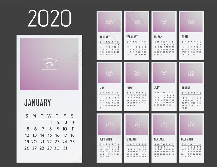 2020日历图片ai矢量模版下载