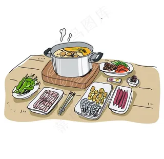 冬天食物火锅矢量图片