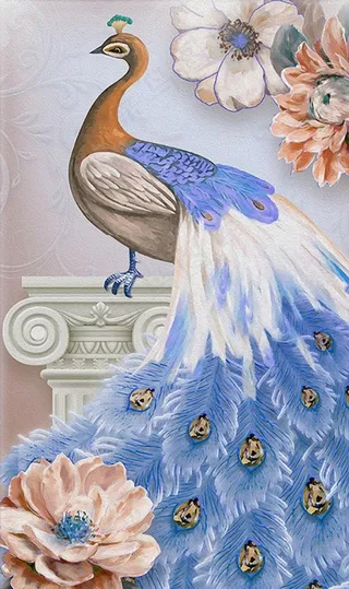 新中式现代孔雀抽象装饰画图片