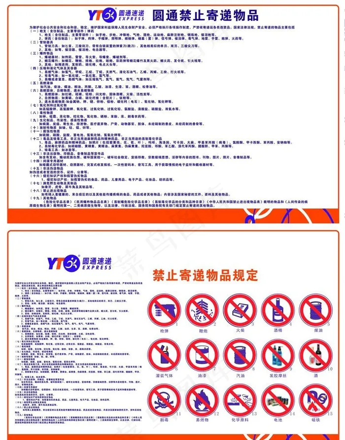 圆通禁止寄递物品牌最全19条图片psd模版下载