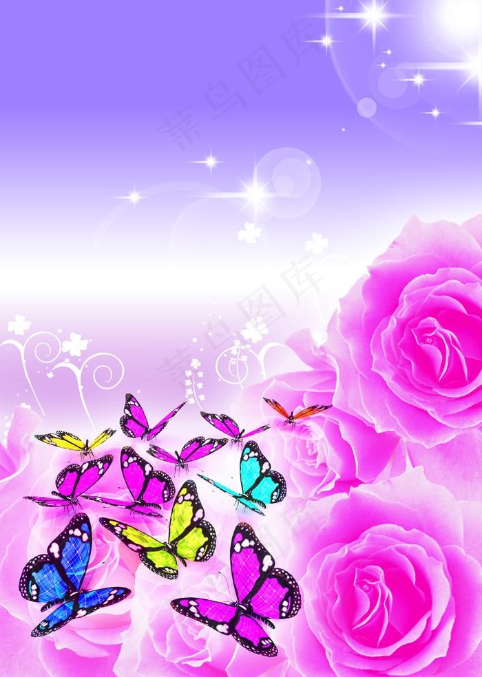 唯美蝴蝶鲜花紫色闪亮背景图片
