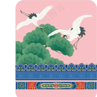 宫墙苍松仙鹤来栖图片