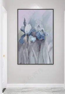 蓝色油画风花朵装饰画图片