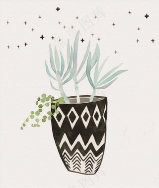 北欧小清新水彩植物图片