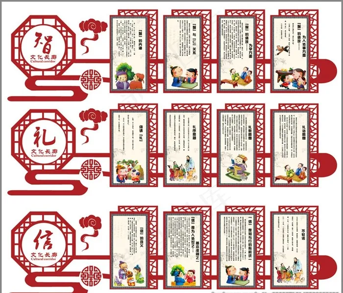 文化长廊 社区背景墙 国学展板图片cdr矢量模版下载