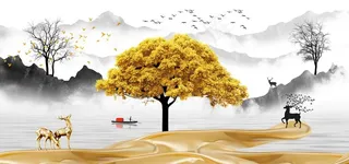 新中式江南风景水墨山水装饰画图片