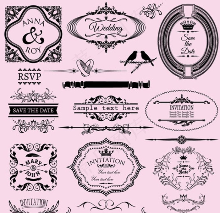 婚礼徽章集合图片