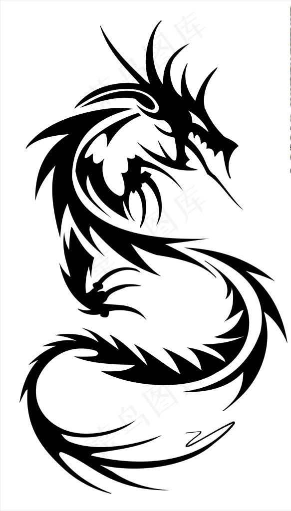 龙图纹身剪影图片