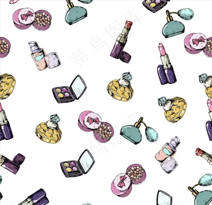 化妆用品四方连续底纹图片eps,ai矢量模版下载