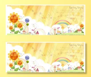 向日葵卡通设计展板唯美可爱背景图片