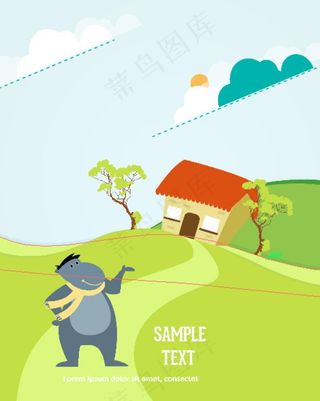 矢量扁平化卡通插画海报可爱动物图片