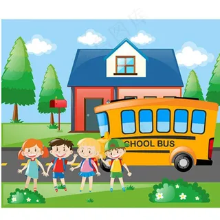 卡通儿童节快乐上学的孩子图片