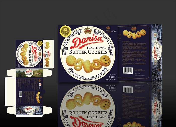 皇冠曲奇包装展开图图片