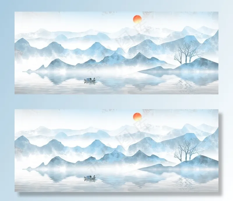 意境水墨山水图片(3519X1542(DPI:100))psd模版下载
