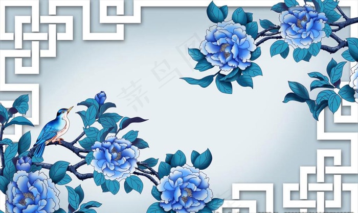 牡丹背景墙图片(9071X5669(DPI:72))psd模版下载