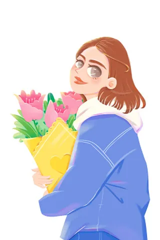 教师节母亲节春天清新女孩捧花素材图