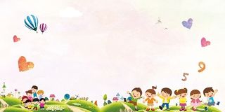 卡通儿童水彩手绘风开学季欢迎新同学背景人物