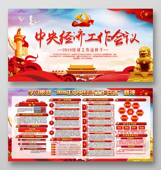 2019党建党政聚焦*经济工作会议红色国旗党课宣传栏展板