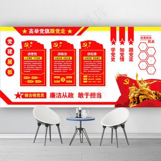 海报高举党旗跟党走之党员活动室文化墙设计