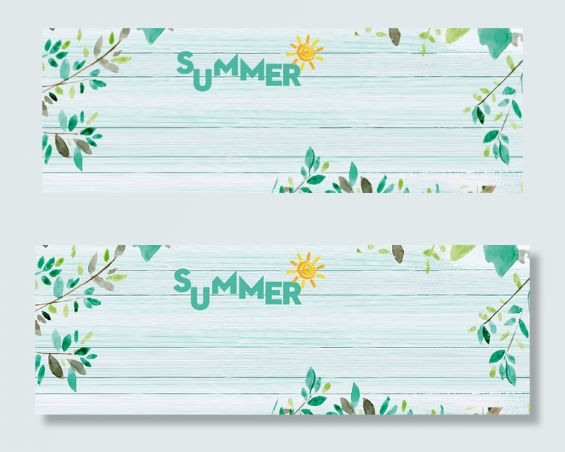 背景电商新品植物清新清爽手绘绿色夏天蓝色夏季夏日banner