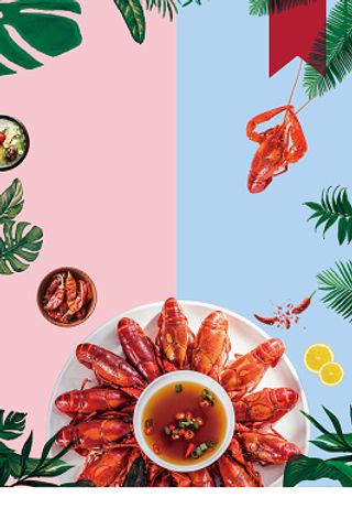 餐饮美食清新简约夏季夏天美食啤酒小龙虾促销海报背景