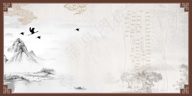 古风边框山水动物风景冬病夏治养生海报背景