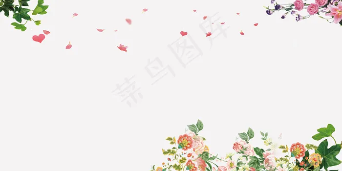 飘落的花朵母亲节贺卡感恩妈妈米色背景海报(5000X2500px)psd模版下载