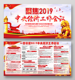 聚焦2019*经济工作会议红色国旗党课宣传栏党建党政展板