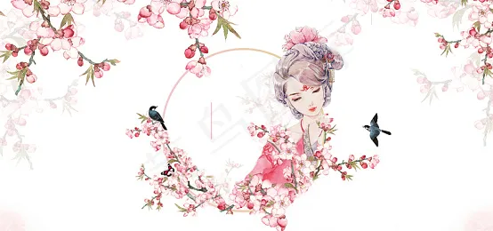 淘宝粉色小清新手绘桃花樱花唯美古风背景