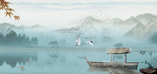 中国风山水水彩水墨古风背景风景