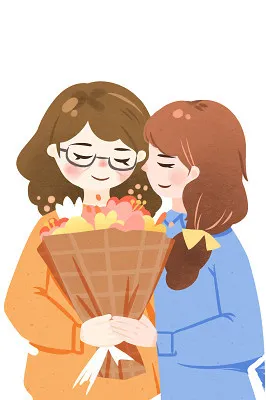 母亲节母亲女儿送花插画人物素材