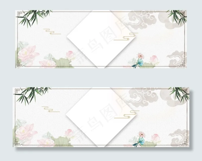 简约荷花山水边框中国风古风纯色banner棕色插画