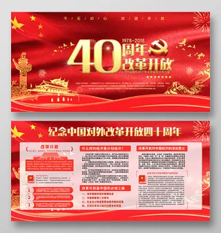 改革开放40周年不忘初心回望未来党建红色展板