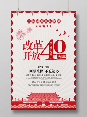 剪纸改革开放40周年党建海报设计