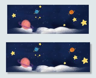 深蓝色卡通手绘教育太空星球星空banner背景
