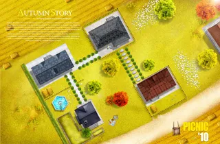 秋天房子麦田风景