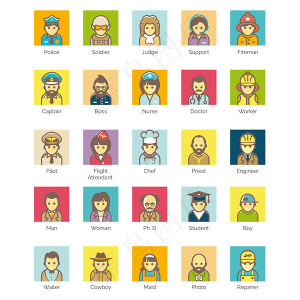 卡通职业人物图标,免抠元素