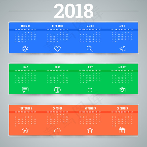 2018年彩色日历eps,ai矢量模版下载