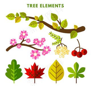 扁平化花枝与叶子