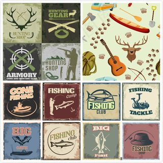 钓鱼打猎图标矢量,免抠元素