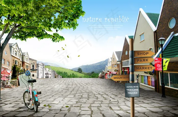 小镇街景(5000X3286(DPI:300))psd模版下载